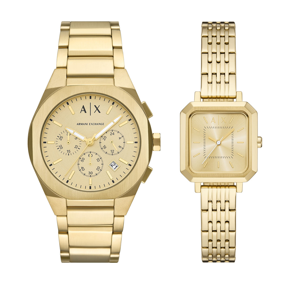 Armani Exchange Men's Sync Chronograph Gold-Tone Stainless Steel Watch Pair Gift Set
