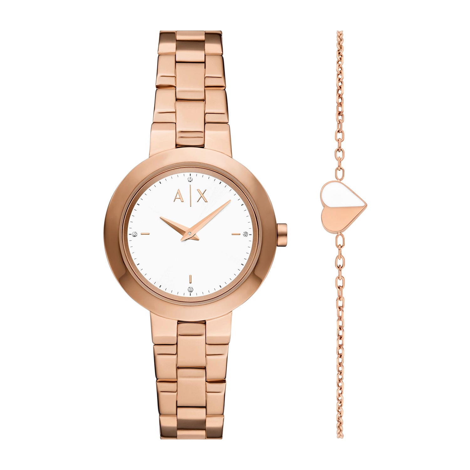 Armani Exchange Women's Two-Hand Rose Gold-Tone Stainless Steel Gift S ...