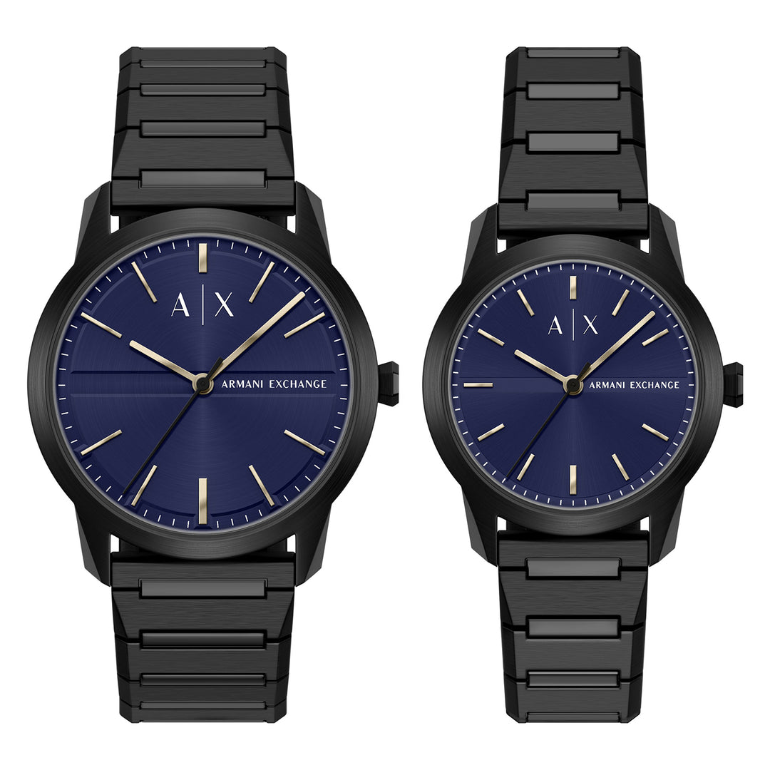 Armani Exchange Men's Three-Hand Black Stainless Steel Watch Set