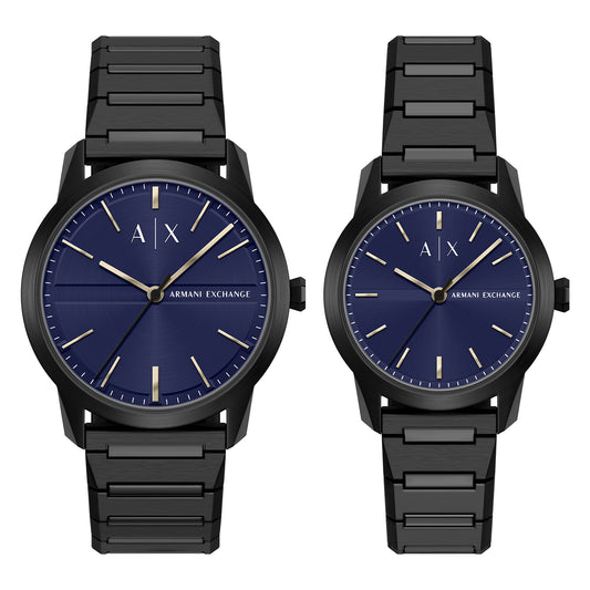 Armani Exchange Men's Three-Hand Black Stainless Steel Watch Set