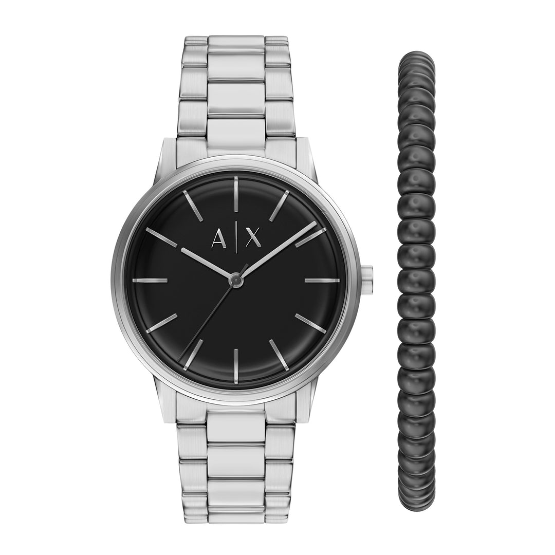 Armani Exchange Men's Three-Hand Stainless Steel Watch and Bracelet Set
