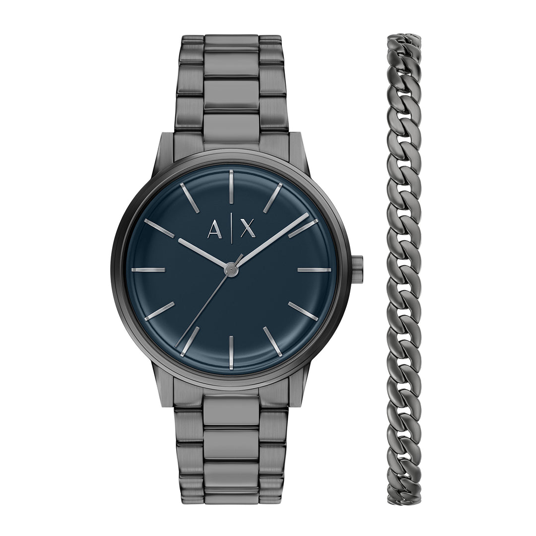 Armani Exchange Men's Three-Hand Gunmetal Stainless Steel Watch and Bracelet Set