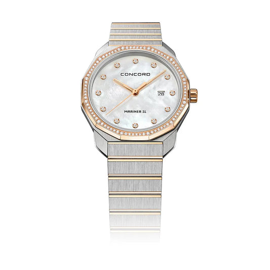 Concord Women's 2 Tone Case White Mop Dial Dia Bezel Quartz Watch