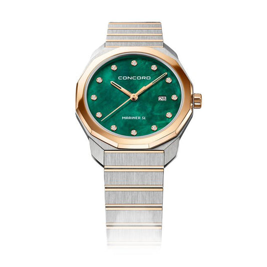Concord Women's Silver & RG Tone Case Green Dial Quartz Watch