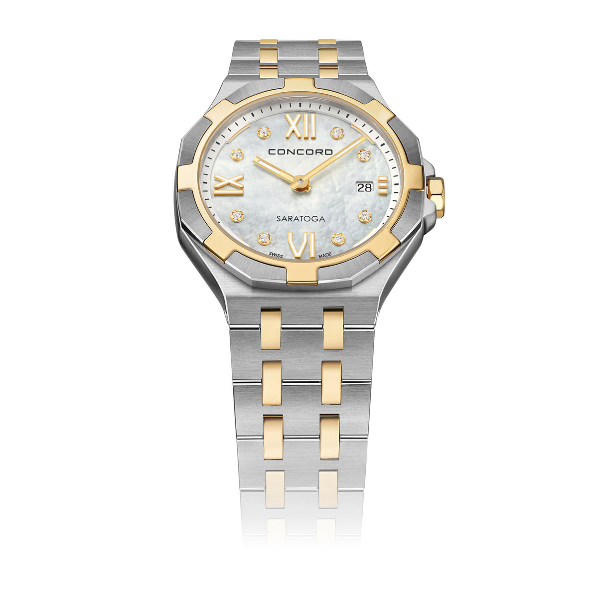 Concord Women's Silver & Gold Tone Case White Mop Dial Quartz Watch - 320599C