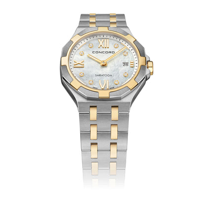 Concord Women's Silver & Gold Tone Case White Mop Dial Quartz Watch - 320599C