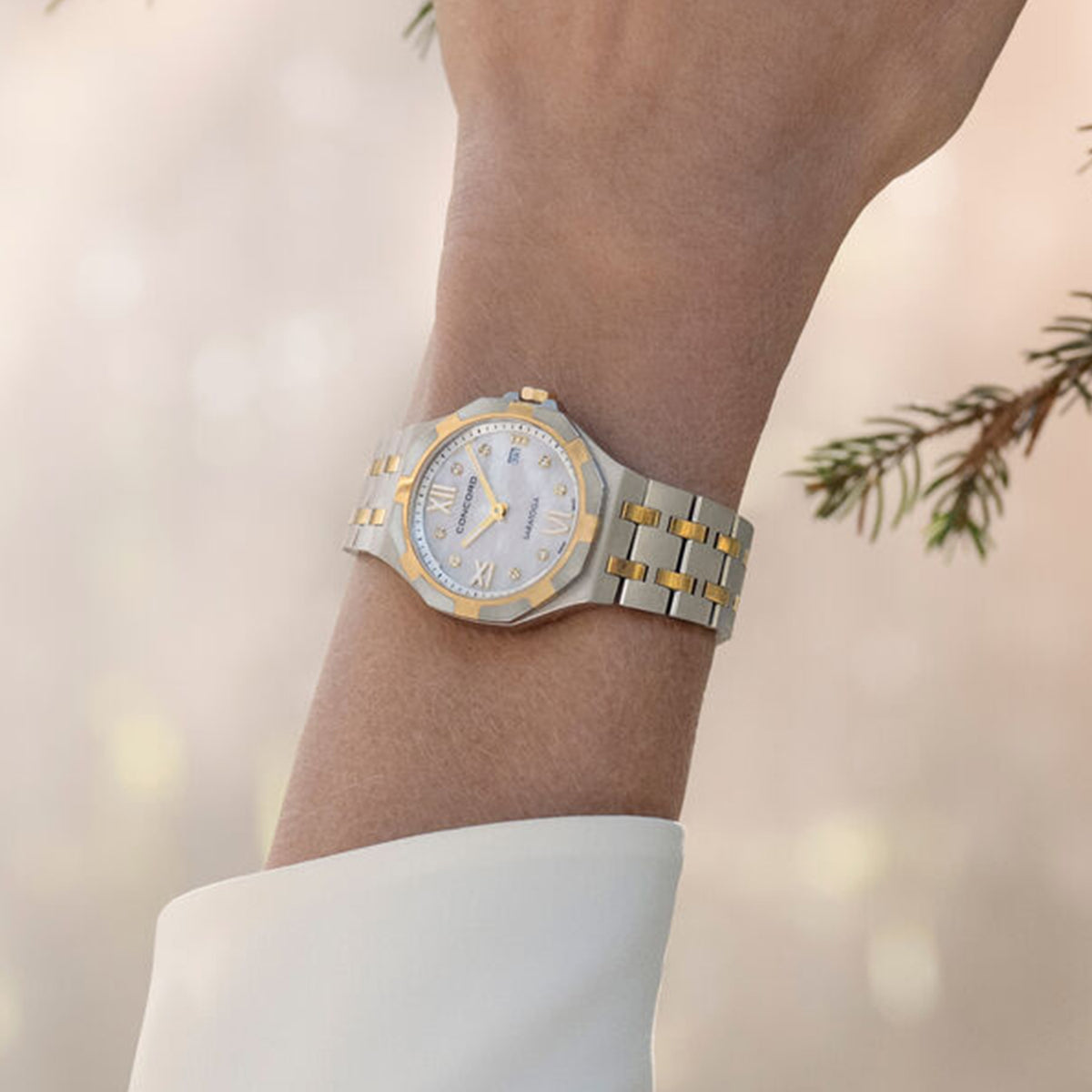 Concord Women's Silver & Gold Tone Case White Mop Dial Quartz Watch - 320599C