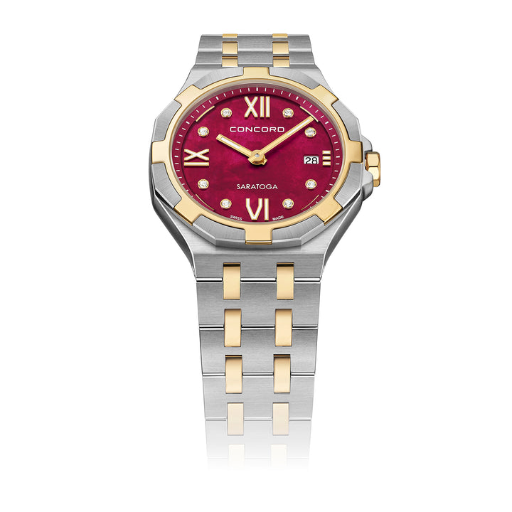 Concord Women's Silver & Gold Tone Case Red Mop Dial Quartz Watch