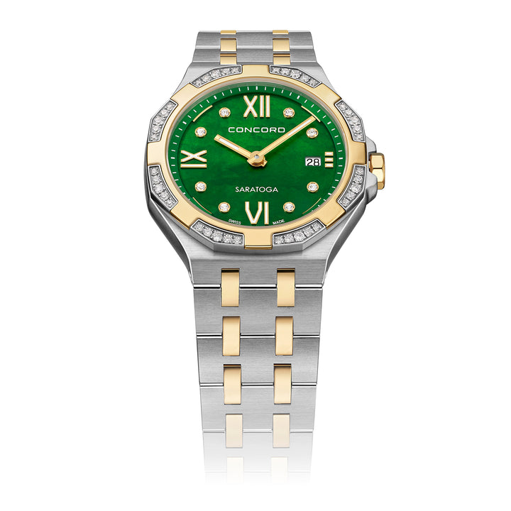 Concord Women's Silver & Gold Tone Case Green Mop Dial Dia Bezel 0.30ct Quartz Watch