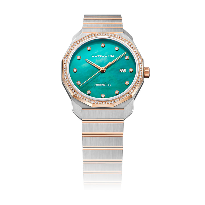 Concord Women's 2 Tone Case Petroleum Mop Dial Dia Bezel 0.30ct Quartz Watch