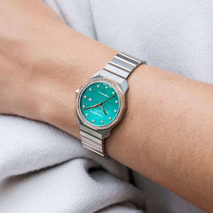 Concord Women's 2 Tone Case Petroleum Mop Dial Dia Bezel 0.30ct Quartz Watch - 320611C
