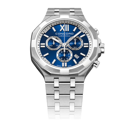 Concord Men's Silver Tone Case Blue Dial Quartz Watch - 320624C