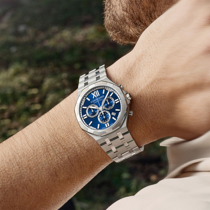 Concord Men's Silver Tone Case Blue Dial Quartz Watch