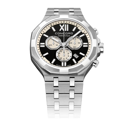 Concord Men's Silver Tone Case Black Dial Quartz Watch - 320625C