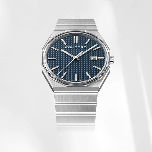 Concord Men's Silver Tone Blue Dial Quartz Watch