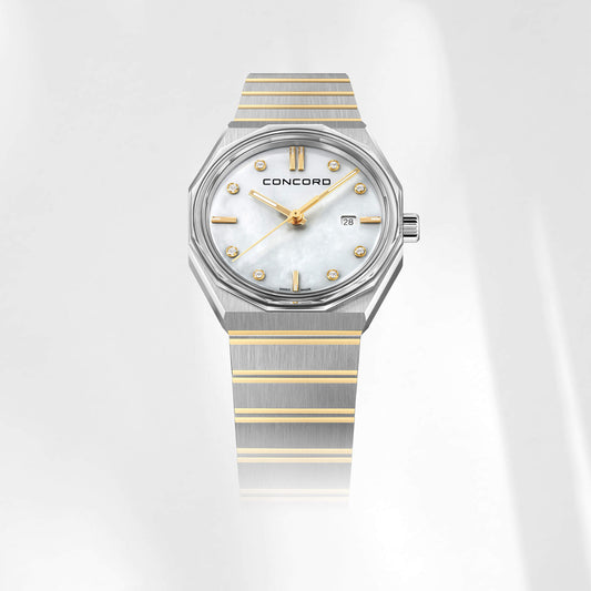 Concord Women's Silver & Gold Tone Case White MOP Dial 0.052ct Dia. Quartz Watch