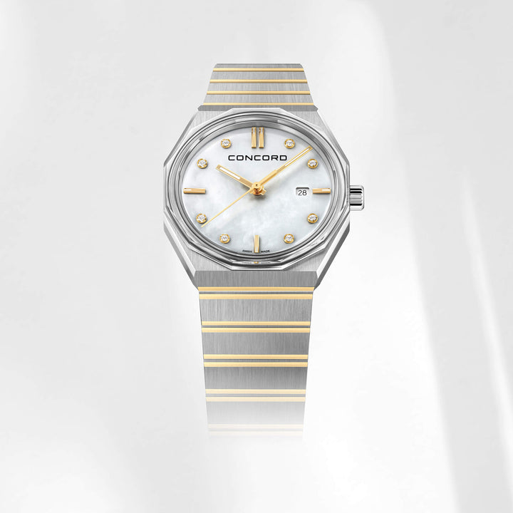 Concord Women's Silver & Gold Tone Case White MOP Dial 0.052ct Dia. Quartz Watch