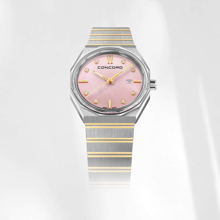 Concord Women's Silver & Gold Tone Case Pink MOP Dial 0.052ct Dia. Quartz Watch
