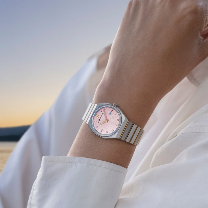Concord Women's Silver & Gold Tone Case Pink MOP Dial 0.052ct Dia. Quartz Watch