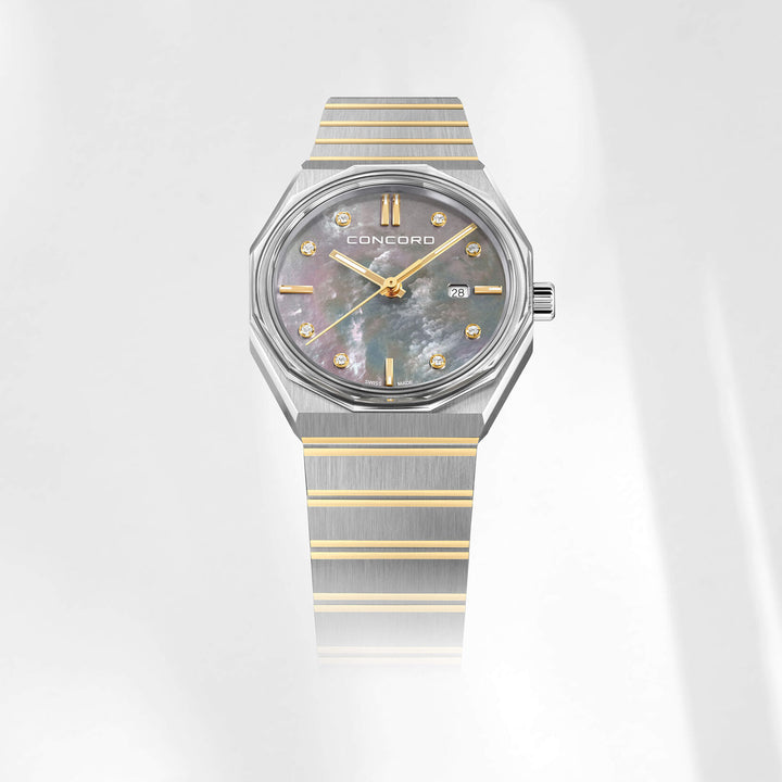 Concord Women's Silver & Gold Tone Case Grey MOP Dial 0.052ct Dia. Quartz Watch