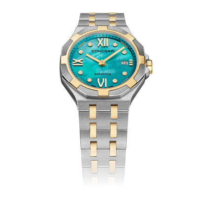 Concord Women's 2 Tone Case Turquoise Mop Dial Quartz Watch - 320640C