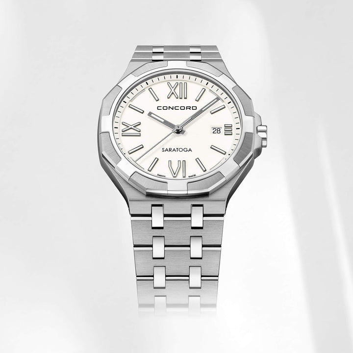 Concord Men's Silver Tone Case White Dial Quartz Watch