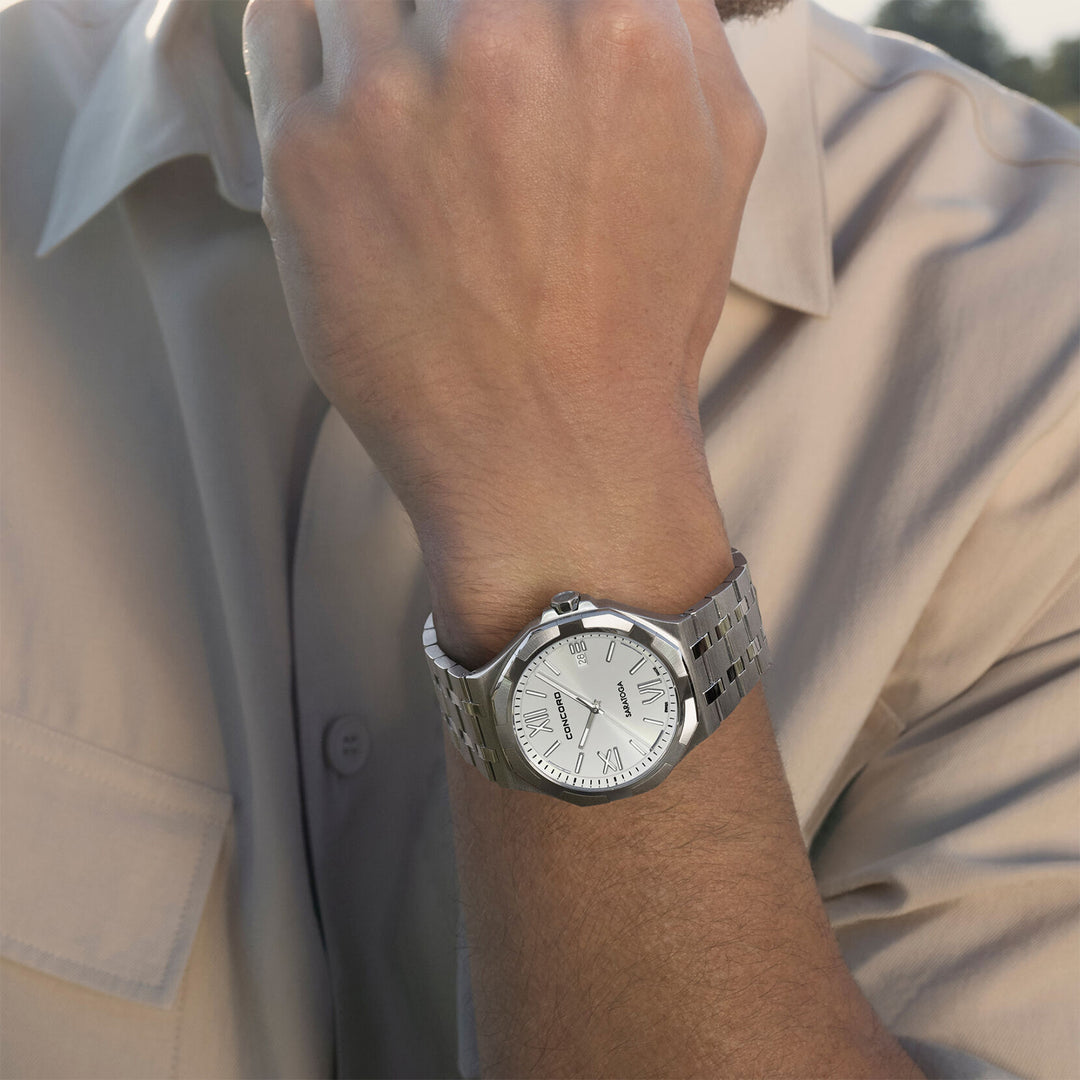 Concord Men's Silver Tone Case White Dial Quartz Watch