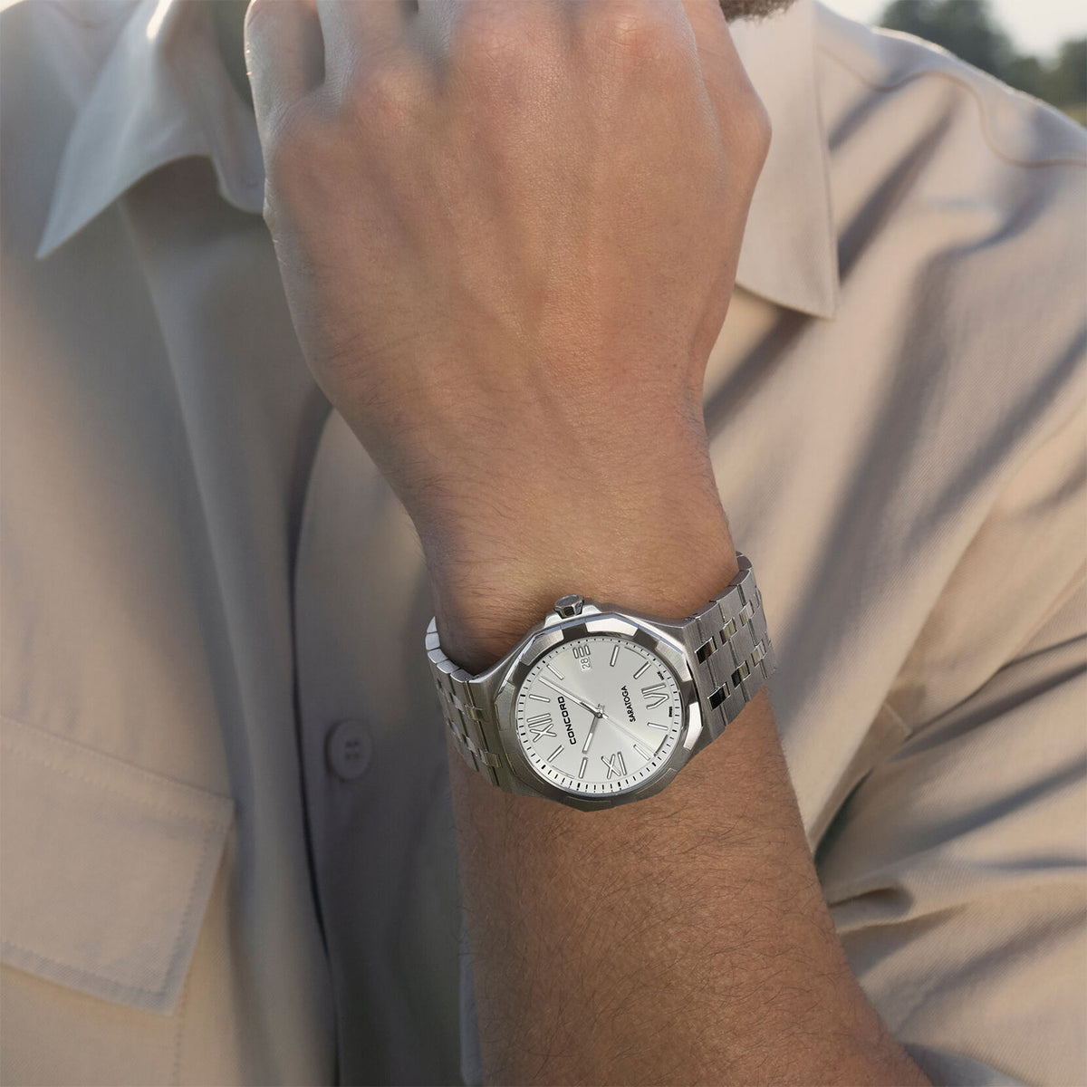 Concord Men's Silver Tone Case White Dial Quartz Watch