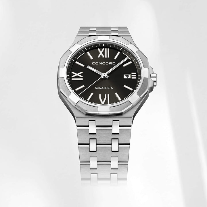 Concord Men's Silver Tone Case Black Dial Quartz Watch