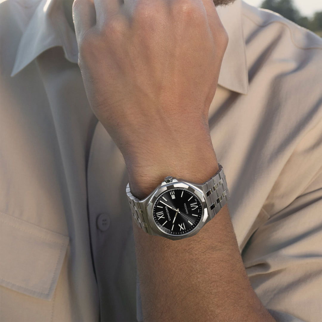 Concord Men's Silver Tone Case Black Dial Quartz Watch