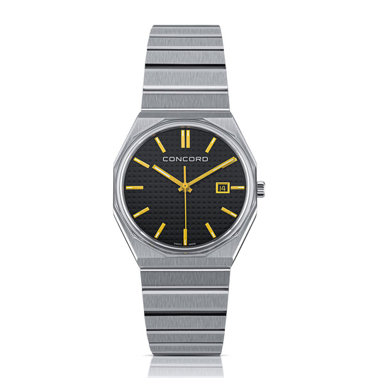 Concord Men's Silver Tone Case Black Dial Quartz Watch