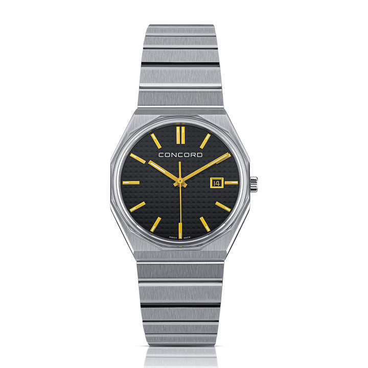 Concord Men's Silver Tone Case Black Dial Quartz Watch