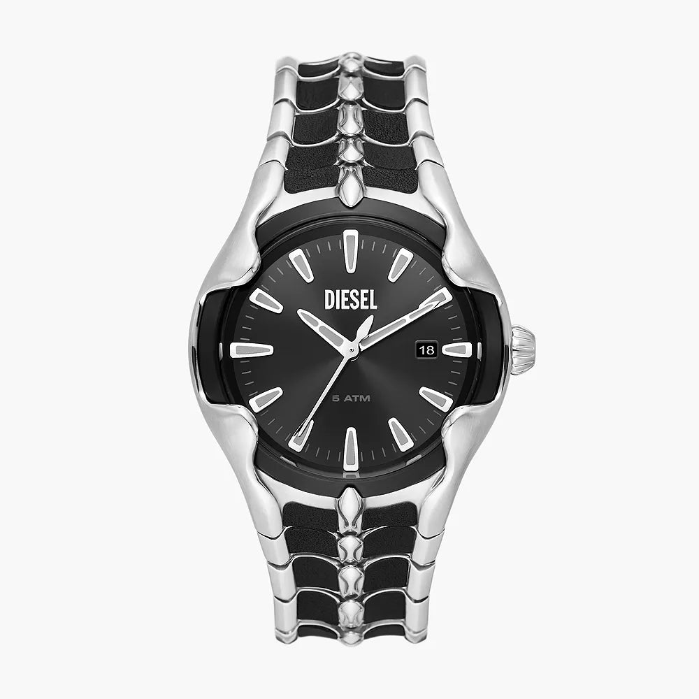 Diesel Limited Edition Vert Three-Hand Date Black Leather and Stainless Steel Watch - DZ2183