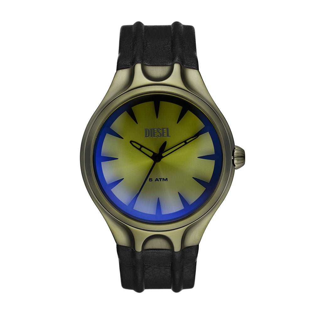 Diesel Streamline Three-Hand Black Leather Watch - DZ2218