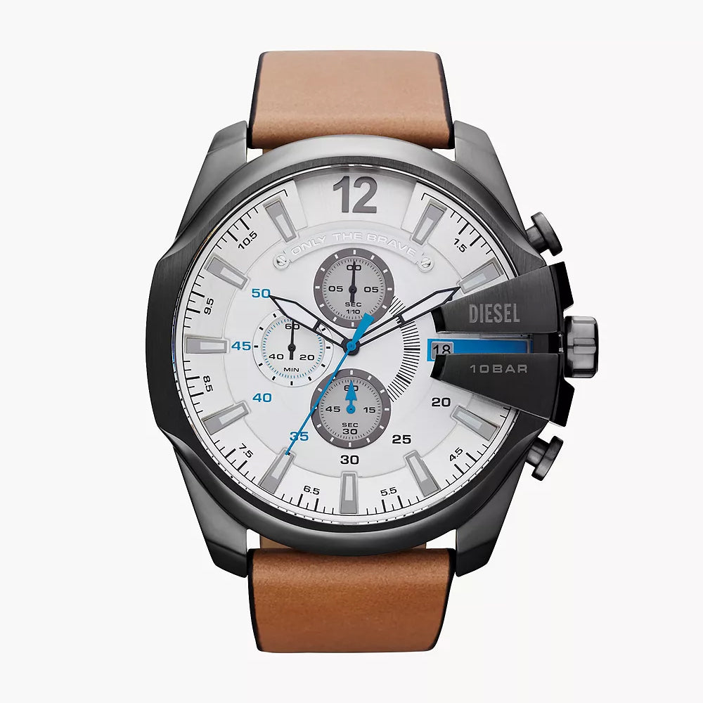 Diesel Men's Mega Chief Chronograph Brown Leather Watch - DZ4280