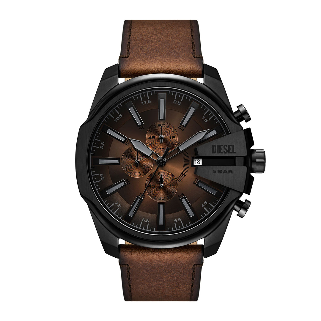 Diesel Men's Mega Chief Slim Chronograph Brown Leather Watch