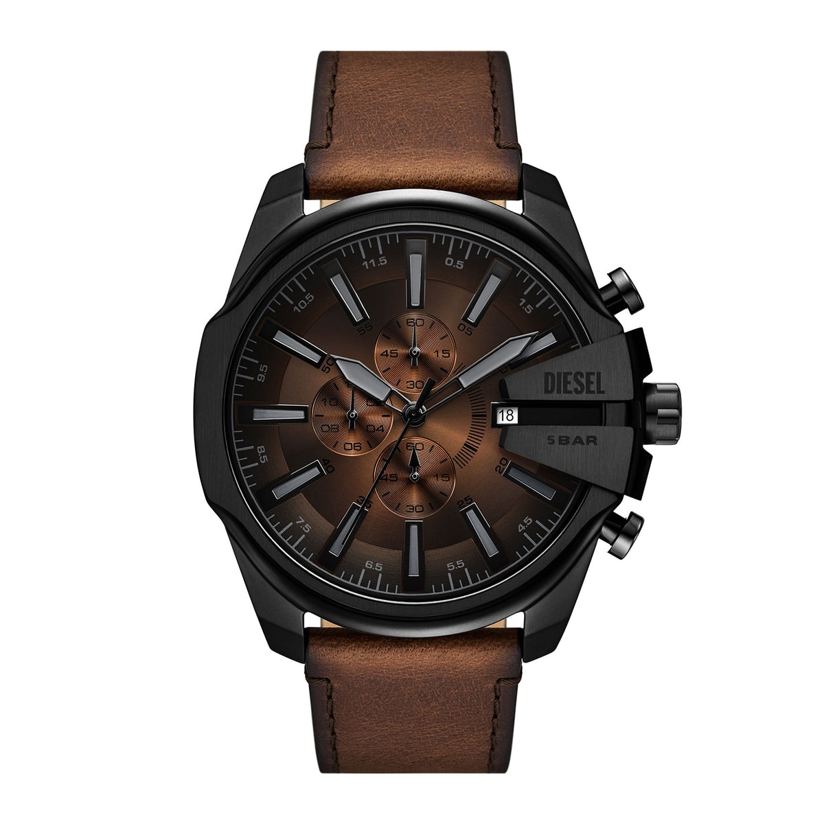 Diesel Men's Mega Chief Slim Chronograph Brown Leather Watch - DZ4692