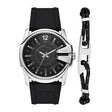 Diesel Men's Master Chief Three-Hand Date Black Silicone Watch and Cord Bracelet Set