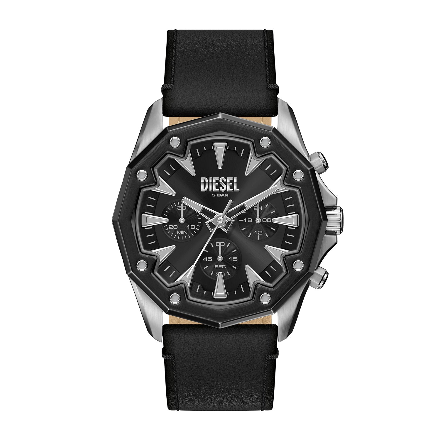 Diesel Men's Stinger Chronograph Black Leather Watch – The Watch House