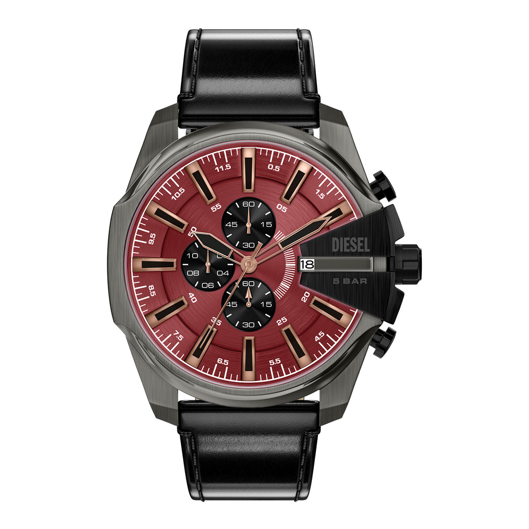 Diesel Men's Mega Chief Slim Chronograph Black Leather Watch