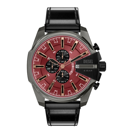 Diesel Men's Mega Chief Slim Chronograph Black Leather Watch