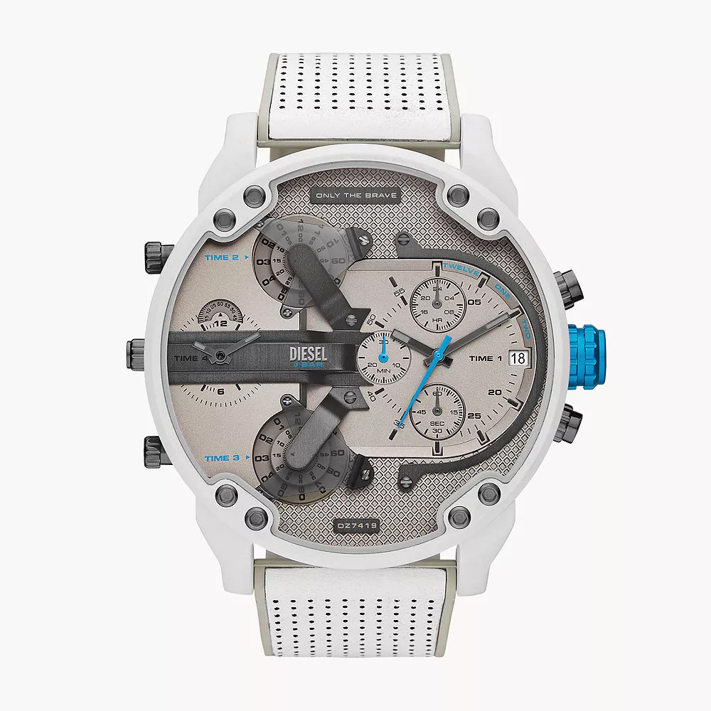 Diesel Men's Mr. Daddy 2.0 Chronograph White and Gray Leather Watch - DZ7419