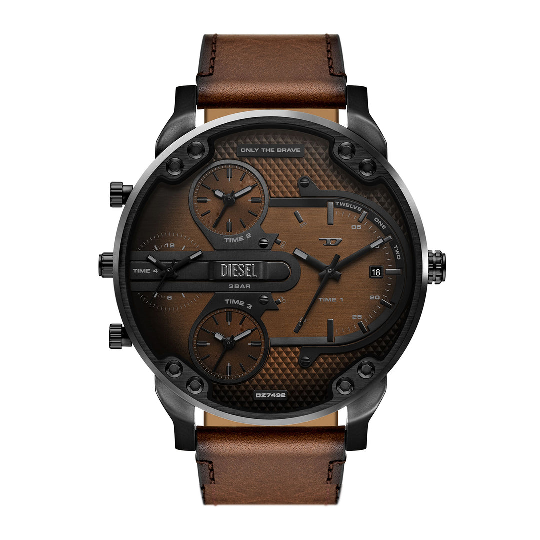 Diesel Men's Mr. Daddy Slim Multi-Movement Brown Leather Watch
