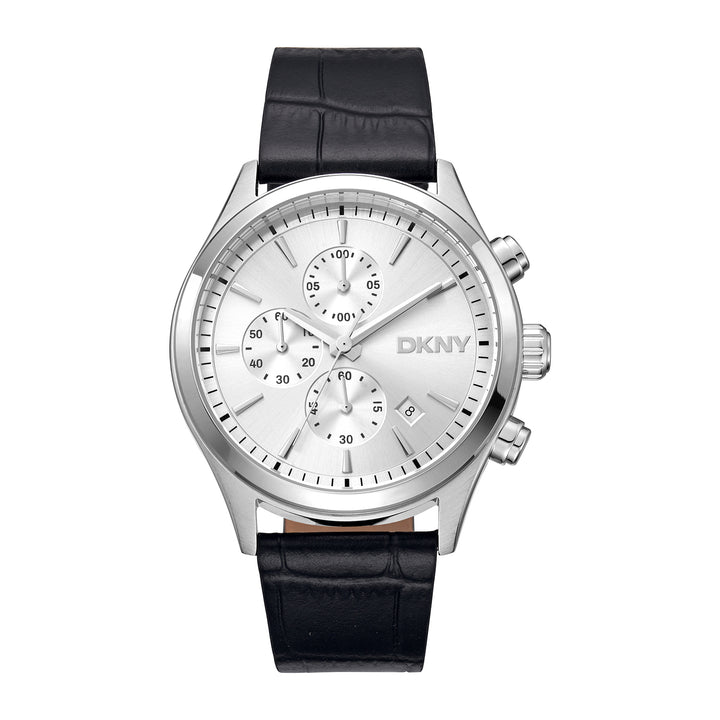 DKNY ACTIVE Men's Silver Dial Leather Strap Watch