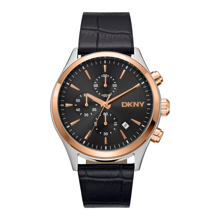 DKNY ACTIVE Men's Black Dial Leather Strap Watch