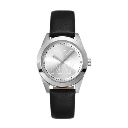 DKNY Logo Women's Silver Dial Leather Strap Watch - DK1L060L0015
