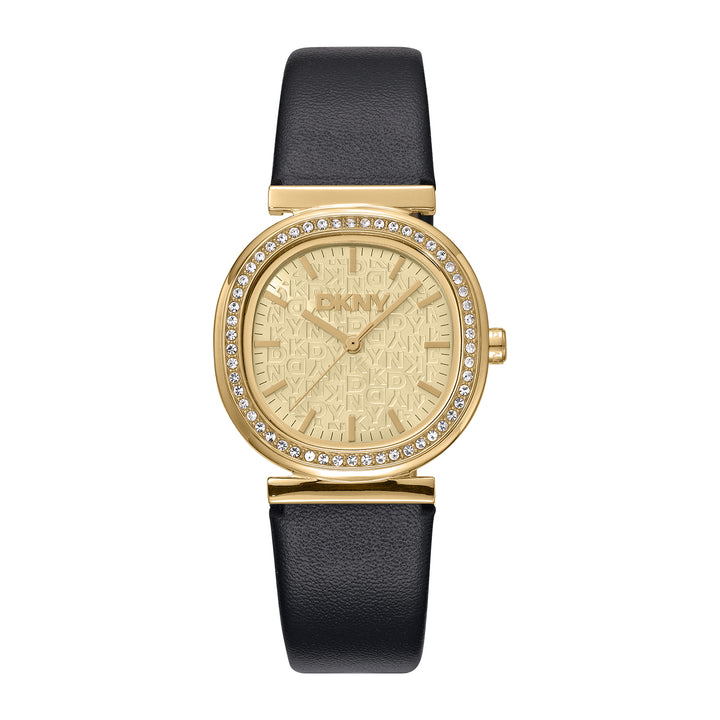 DKNY EVENING Women's Champagne Dial Leather Strap Watch