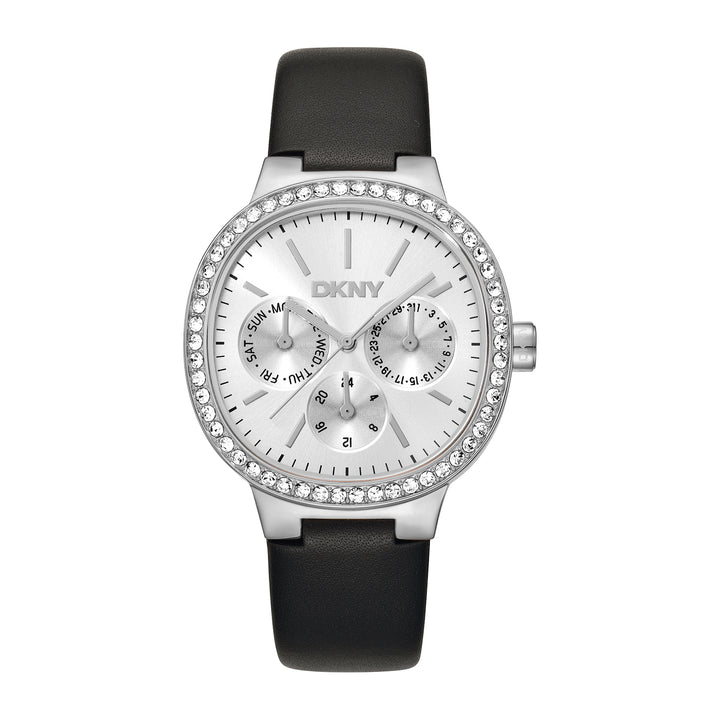 DKNY EVENING Women's Silver Dial Leather Strap Watch