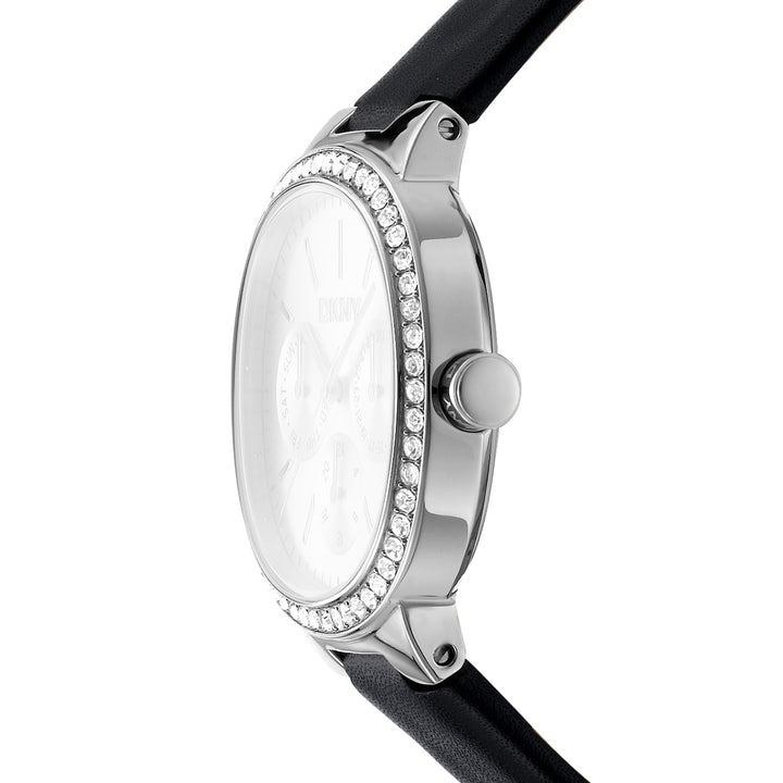 DKNY EVENING Women's Silver Dial Leather Strap Watch