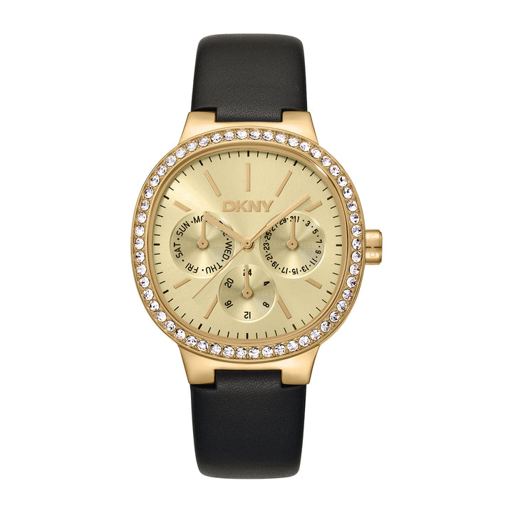 DKNY EVENING Women's Champagne Dial Leather Strap Watch